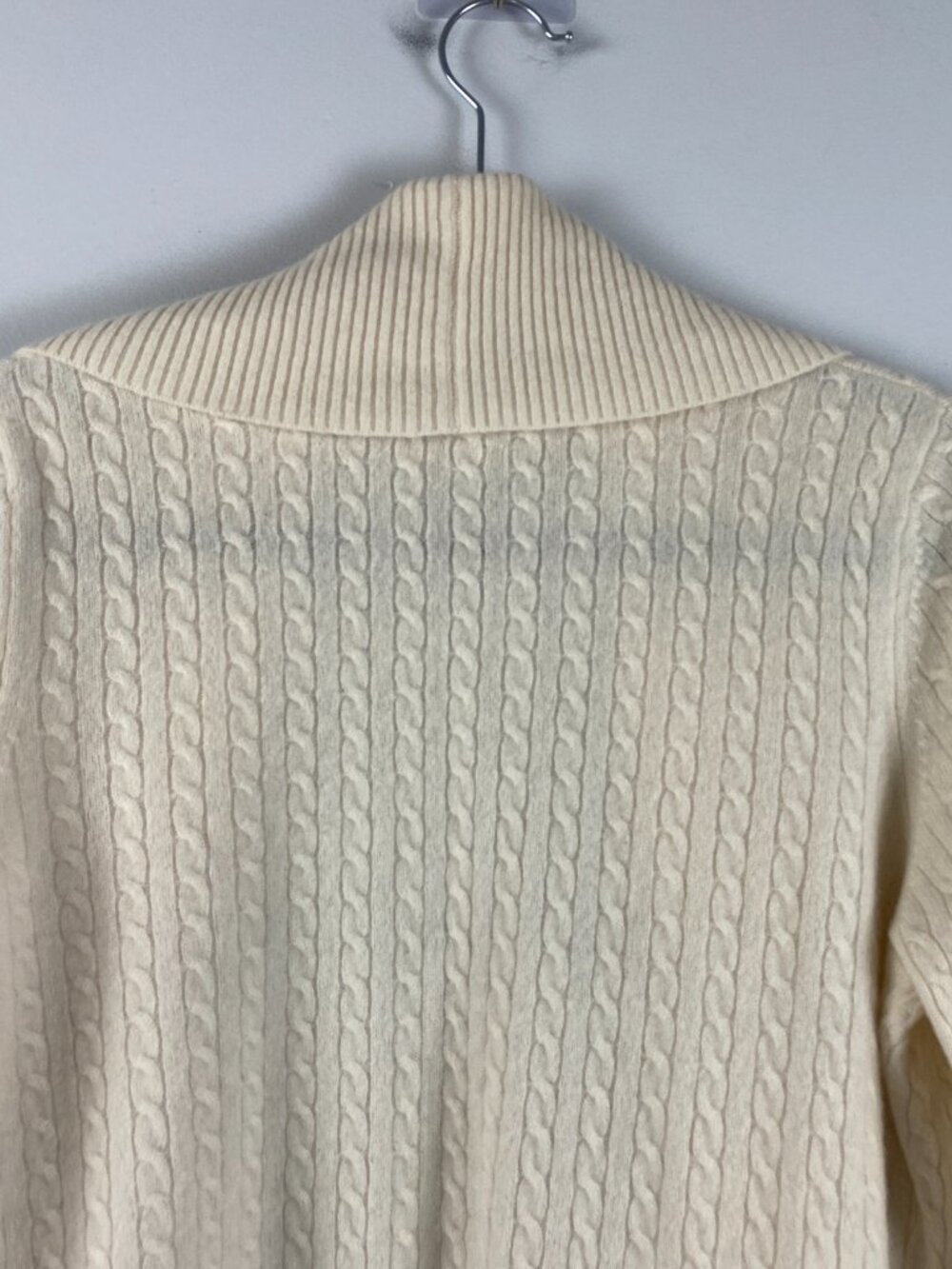LL Bean 100% Cashmere Cable Knit Shawl Collar Cardigan Cream L 284055 - Picture 7 of 10